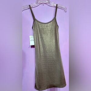 Buckle Metallic Gold Textured Dress